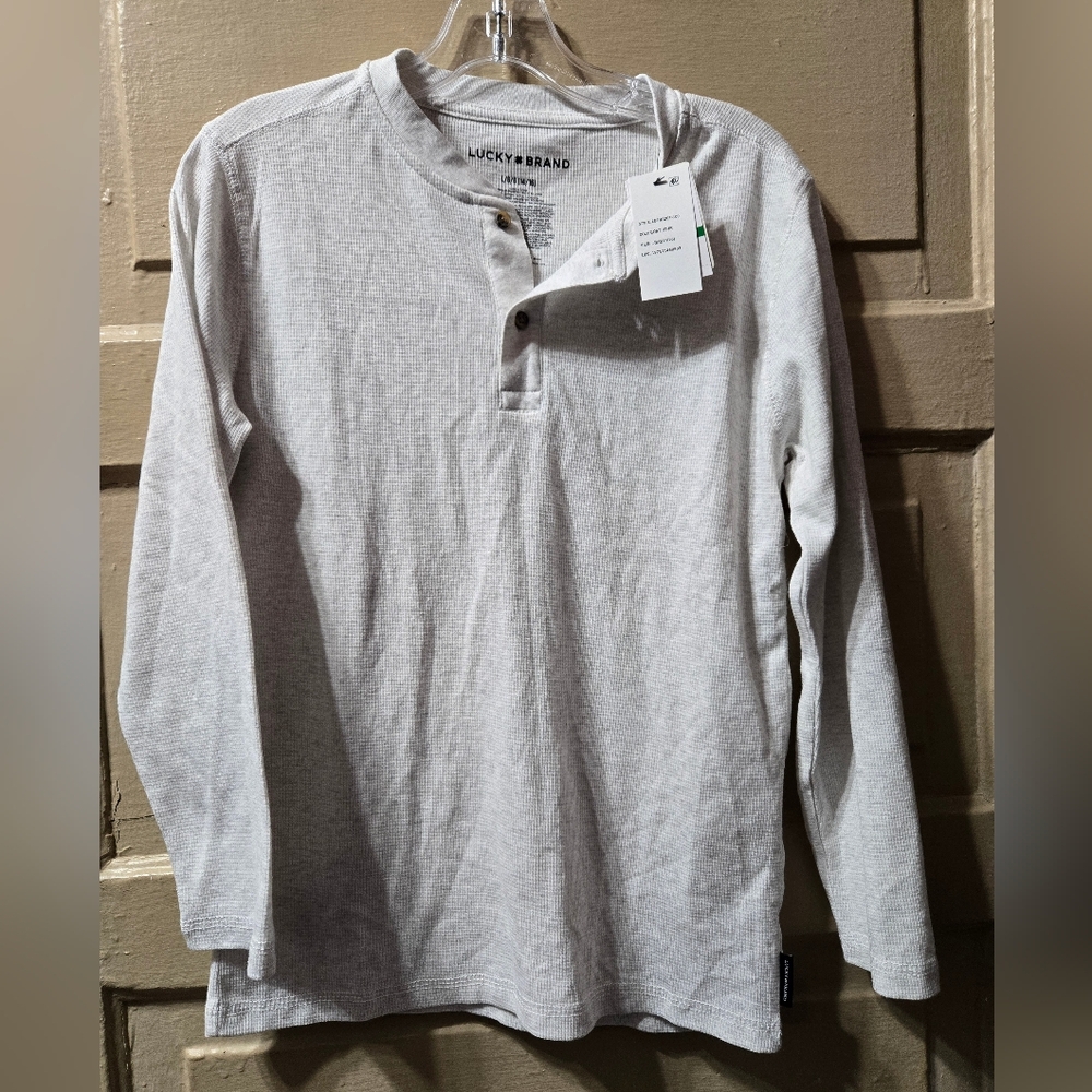 Lucky Brand Oat Heather Waffle Knit Button Up Long Sleeve Shirt NWT XL (14/16)